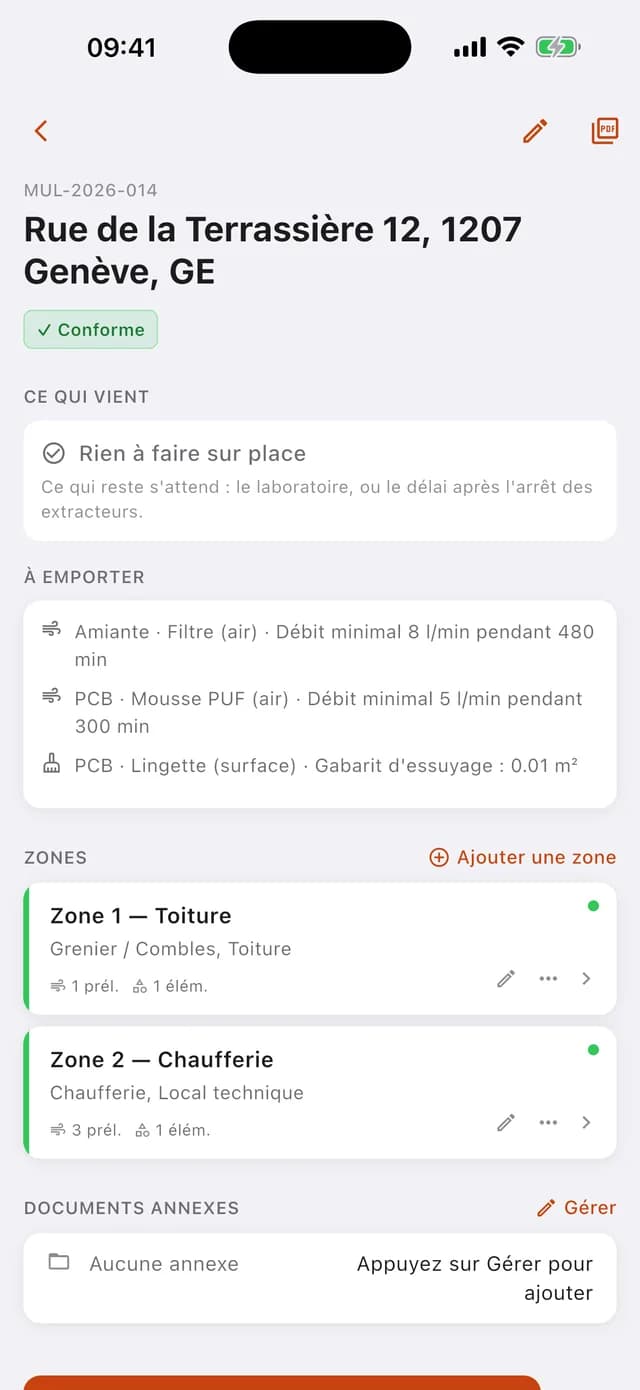 Dossier et zones de contrôle
