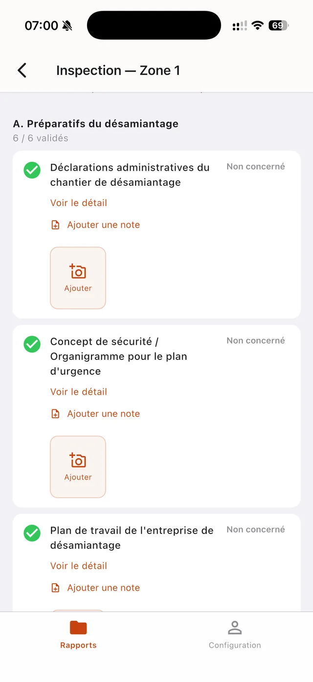 Contrôle visuel par checklist