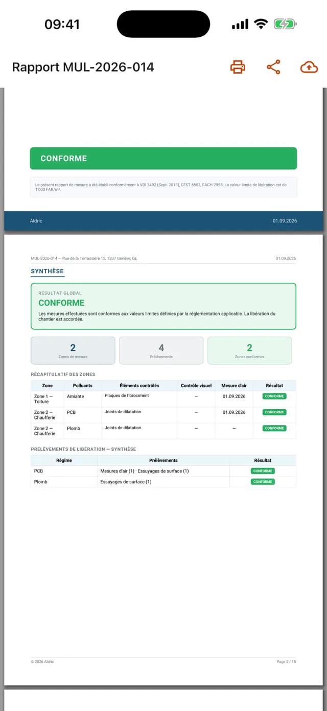 Rapport de mesure libératoire